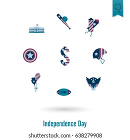 4th of July, Independence Day of the United States, Simple Flat Icons. Vector