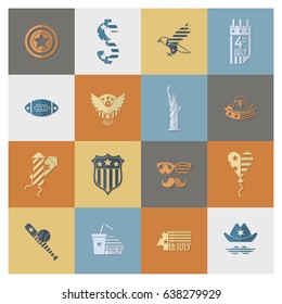 4th of July, Independence Day of the United States, Simple Flat Icons. Vector