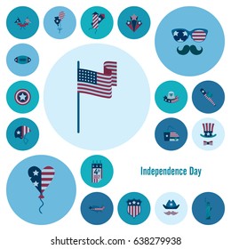 4th of July, Independence Day of the United States, Simple Flat Icons. Vector