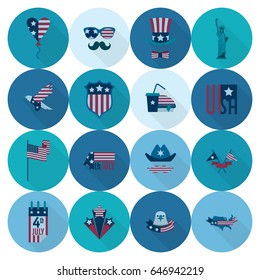 4th of July, Independence Day of the United States, Simple Flat Icons. Vector