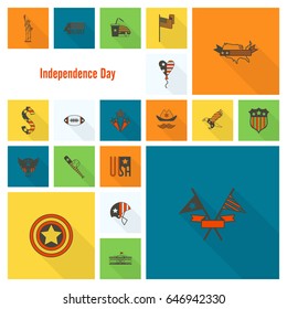 4th of July, Independence Day of the United States, Simple Flat Icons. Vector
