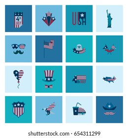 4th of July, Independence Day of the United States, Simple Flat Icons. Vector