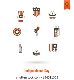 4th of July, Independence Day of the United States, Simple Flat Icons. Vector