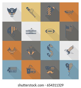 4th of July, Independence Day of the United States, Simple Flat Icons. Vector