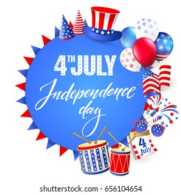 4th July - Independence day of United States of America - festive vector set with different holiday symbols isolated on white background