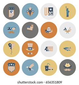 4th of July, Independence Day of the United States, Simple Flat Icons. Vector