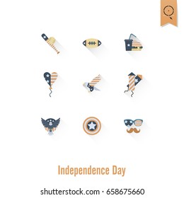 4th of July, Independence Day of the United States, Simple Flat Icons. Vector