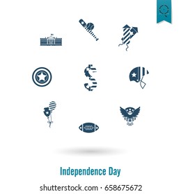 4th of July, Independence Day of the United States, Simple Flat Icons. Vector