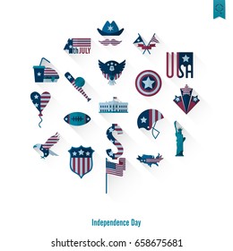 4th of July, Independence Day of the United States, Simple Flat Icons. Vector