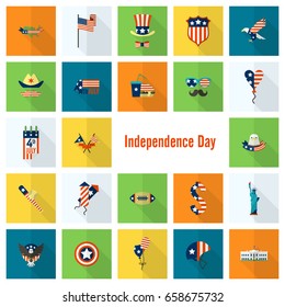 4th of July, Independence Day of the United States, Simple Flat Icons. Vector