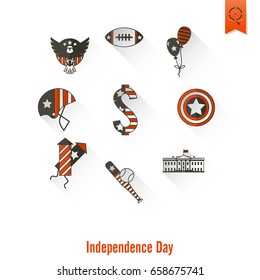 4th of July, Independence Day of the United States, Simple Flat Icons. Vector