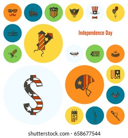 4th of July, Independence Day of the United States, Simple Flat Icons. Vector