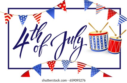 4th July - Independence day of United States of America - festive vector set with different holiday symbols isolated on background