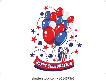 4th Of July, Independence Day Of United States Of America.Happy July Fourth. Vector.Holiday template for design banner,ticket, leaflet, card, poster.