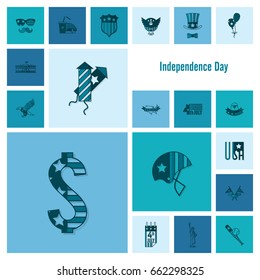 4th of July, Independence Day of the United States, Simple Flat Icons. Vector