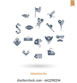4th of July, Independence Day of the United States, Simple Flat Icons. Vector