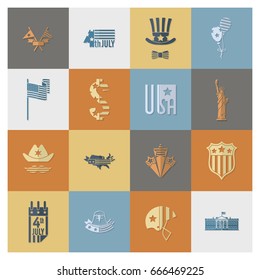 4th of July, Independence Day of the United States, Simple Flat Icons. Vector