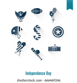 4th of July, Independence Day of the United States, Simple Flat Icons. Vector
