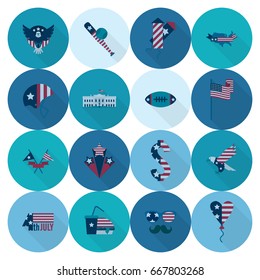 4th of July, Independence Day of the United States, Simple Flat Icons. Vector