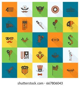 4th of July, Independence Day of the United States, Simple Flat Icons. Vector