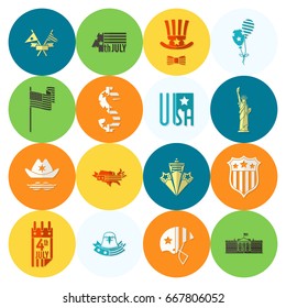 4th of July, Independence Day of the United States, Simple Flat Icons. Vector