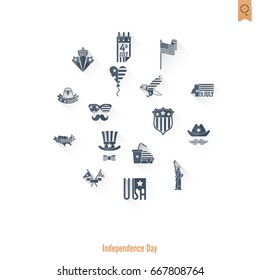 4th of July, Independence Day of the United States, Simple Flat Icons. Vector