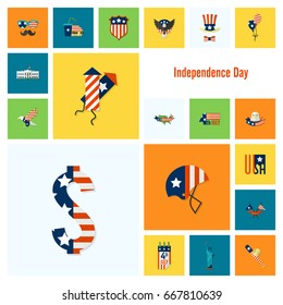 4th of July, Independence Day of the United States, Simple Flat Icons. Vector