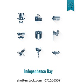 4th of July, Independence Day of the United States, Simple Flat Icons. Vector