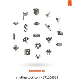 4th of July, Independence Day of the United States, Simple Flat Icons. Vector