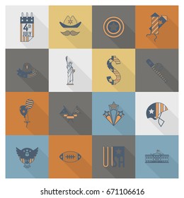 4th of July, Independence Day of the United States, Simple Flat Icons. Vector