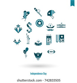 4th of July, Independence Day of the United States, Simple Flat Icons. Vector
