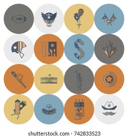4th of July, Independence Day of the United States, Simple Flat Icons. Vector