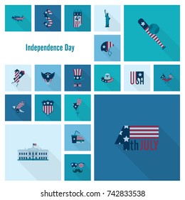 4th of July, Independence Day of the United States, Simple Flat Icons. Vector