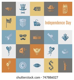 4th of July, Independence Day of the United States, Simple Flat Icons. Vector