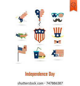 4th of July, Independence Day of the United States, Simple Flat Icons. Vector