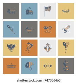 4th of July, Independence Day of the United States, Simple Flat Icons. Vector
