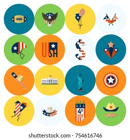 4th of July, Independence Day of the United States, Simple Flat Icons. Vector