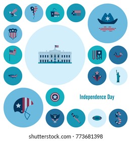 4th of July, Independence Day of the United States, Simple Flat Icons. Vector