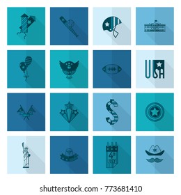 4th of July, Independence Day of the United States, Simple Flat Icons. Vector