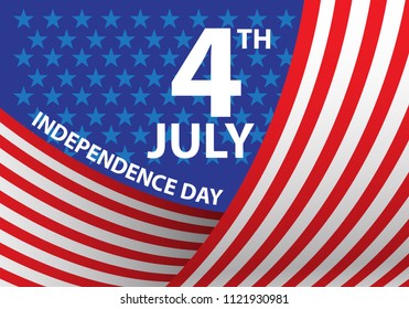 4th July Independence day of the USA curve flag holiday celebration vector illustration.