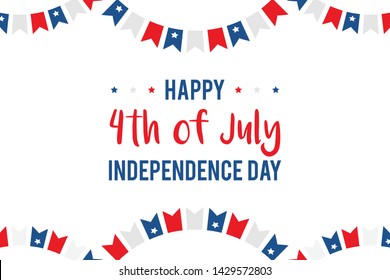 4th of july, independence day in the USA vector illustration, card with garlands and stars.