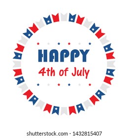 4th of july, independence day in the USA vector illustration, garlands and stars round frame.