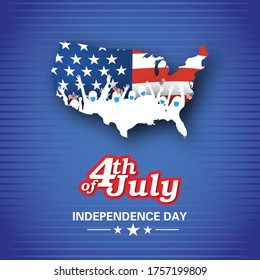 4th of July Independence Day. USA MAP Design. Blue Background 