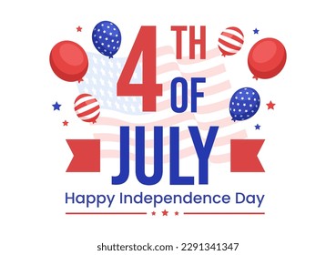 4th of July Independence Day USA Vector Illustration with American Flag and Balloons Background in Flat Cartoon Hand Drawn Landing Page Templates