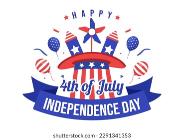 4th of July Independence Day USA Vector Illustration with American Flag and Balloons Background in Flat Cartoon Hand Drawn Landing Page Templates