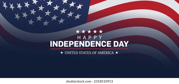 4. Juli, Unabhängigkeitstag der USA. Grußkarte mit Hintergrund in den US-Flaggenfarben und Text Happy Independence Day. Vektorgrafik.