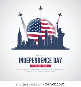 4th of July - Independence Day USA Post and Greeting Card. Modern and Minimal United States Independence Day Celebration Design Vector Illustration