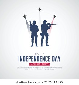 4th of July - Independence Day USA Post and Greeting Card. United States Independence Day Celebration with Text and Soldiers Vector Illustration