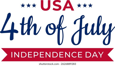 4th of july Independence Day USA greeting lettering. Patriotic United State holiday logo design. Vector isolated on transparent background