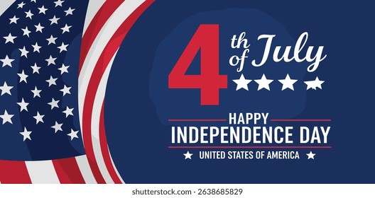 4th of July, Independence Day of USA. greeting card with background in United States national flag colors and text Happy Independence Day. Vector illustration.